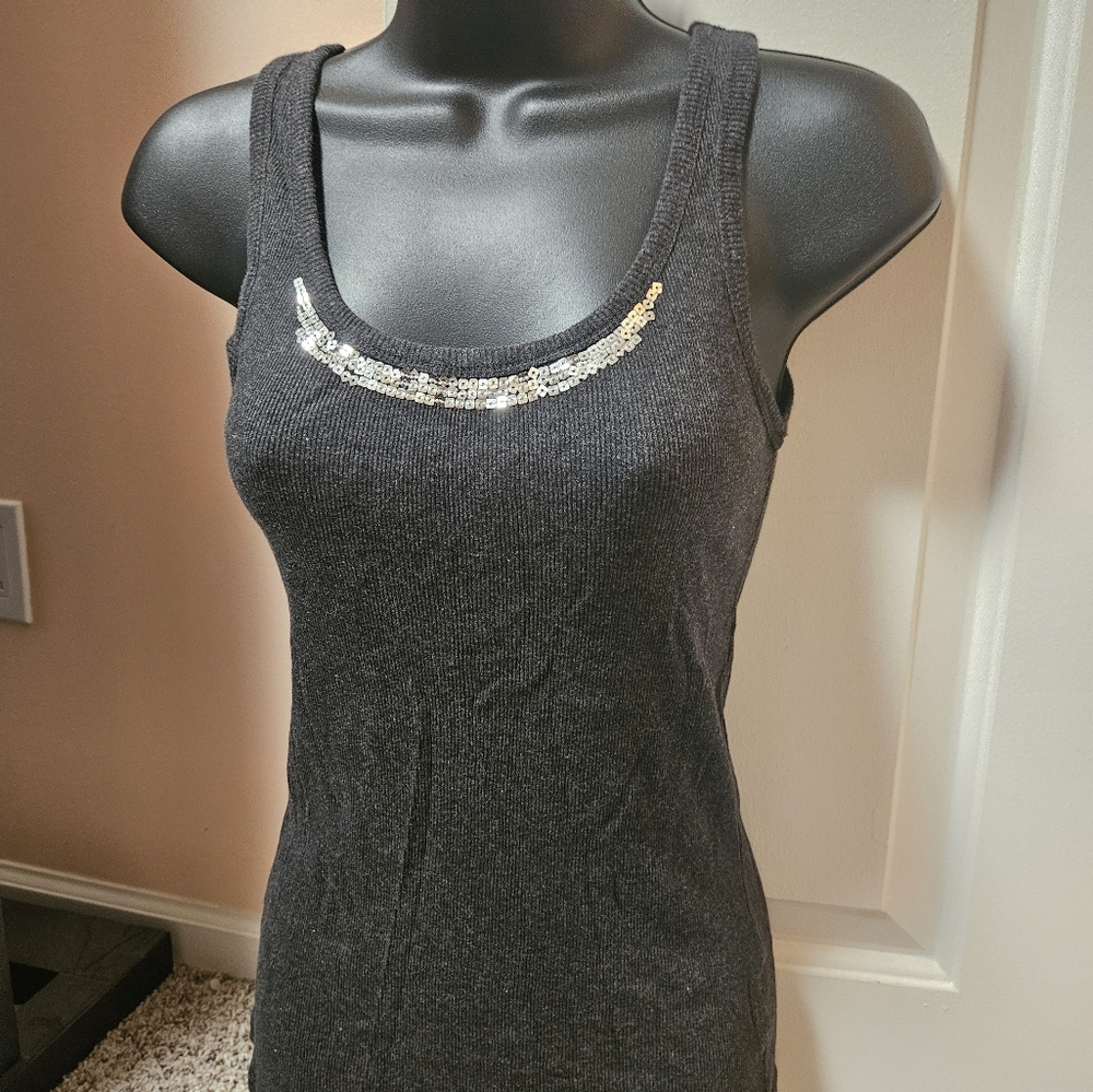 New York & Company Gray Embellished Fitted Tank Top - Picture 7 of 11
